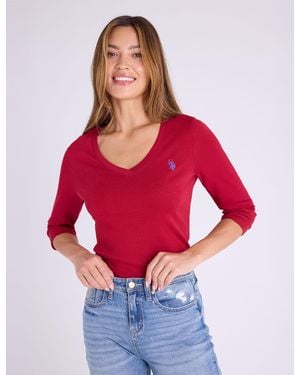 U.S. POLO ASSN. Long Sleeve V-Neck T-Shirt - Red