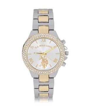 U.S. POLO ASSN. Ladies Embellished Link Watch - Metallic