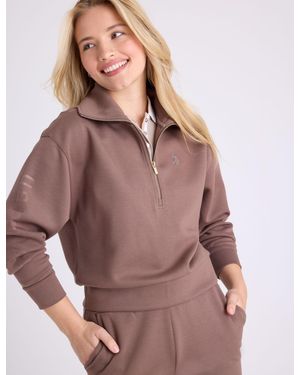 U.S. POLO ASSN. Label Quarter Zip Scuba Pullover - Brown