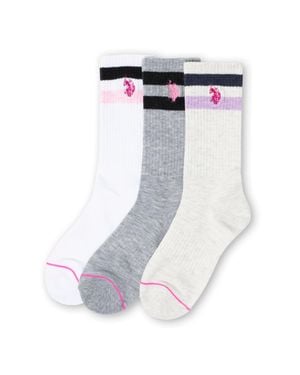 U.S. POLO ASSN. Ladies 3Pk Assorted Crew Socks - White