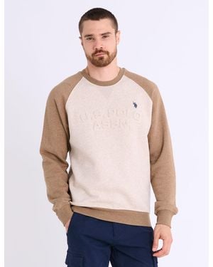 U.S. POLO ASSN. Raglan Sleeve Embossed Fleece Pullover - Blue