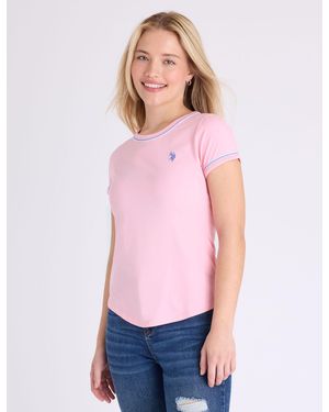 U.S. POLO ASSN. Semi Scoop Double Neck Trim T-Shirt - Pink