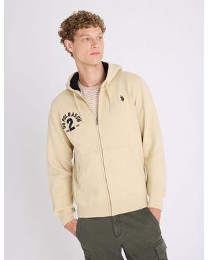 U.S. POLO ASSN. Full Zip Fleece Hoodie With Chest Applique - Natural