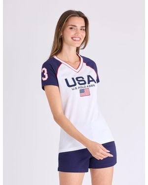 U.S. POLO ASSN. Usa Raglan Sleeve V-Neck T-Shirt - White