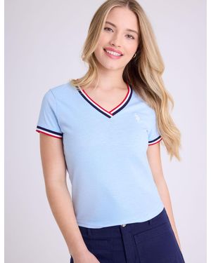 U.S. POLO ASSN. V-Neck Signature Stripe Trim T-Shirt - White