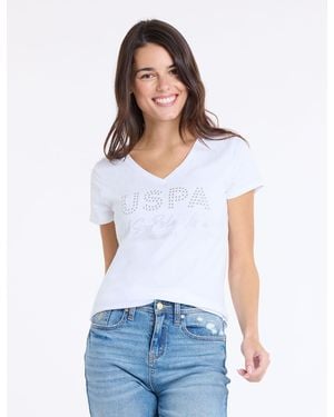 U.S. POLO ASSN. Stacked Large Studded Wordmark T-Shirt - White