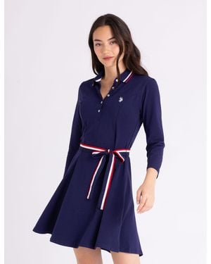 U.S. POLO ASSN. 3/4 Sleeve Signature Stripe Swing Dress - Blue
