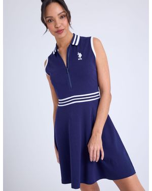 U.S. POLO ASSN. Sleeveless Zip Placket Fit & Flare Polo Dress - Blue