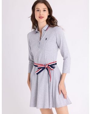 U.S. POLO ASSN. 3/4 Sleeve Signature Stripe Swing Dress - White
