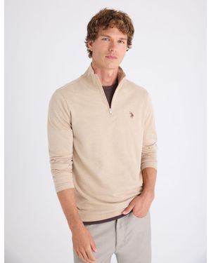 U.S. POLO ASSN. 1/4 Zip Interlock Pique Pullover - Gray