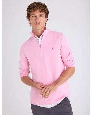 U.S. POLO ASSN. 1/4 Zip Interlock Pique Pullover - Gray
