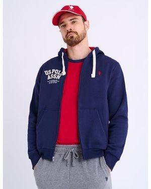 U.S. POLO ASSN. Wordmark Applique Full Zip Fleece Hoodie - Blue