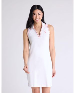U.S. POLO ASSN. Sleeveless Split Neck Polo Dress - White