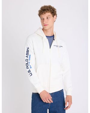 U.S. POLO ASSN. Full Zip Fleece Wordmark Hoodie - White