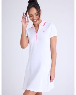 U.S. POLO ASSN. Rib Knit Collar Zipper Placket Swing Dress - White