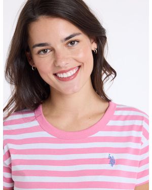 U.S. POLO ASSN. Contrast Ringer Stripe Crew T-Shirt - Pink