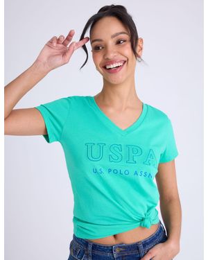 U.S. POLO ASSN. Uspa Debossed Print V-Neck Graphic T-Shirt - Blue