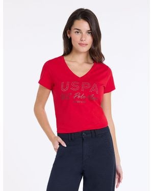 U.S. POLO ASSN. Stacked Large Studded Wordmark T-Shirt - Red