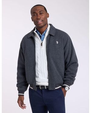 U.S. POLO ASSN. Faux Wool Point Collar Zip Up Varisty Jacket - Blue