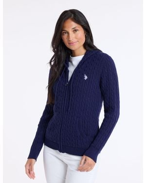 U.S. POLO ASSN. Full Zip Cable Sweater - Blue