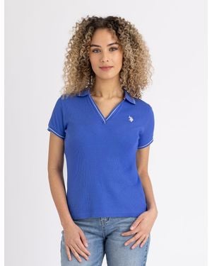 U.S. POLO ASSN. Tipped Split Neck Ribbed Polo Shirt - Blue