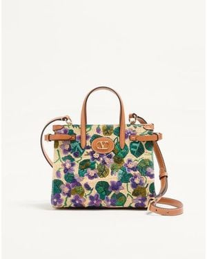 Valentino Garavani ヴァレンティノ ガラヴァーニ アンティーブ エンブロイダリー スモール ラフィア トート 女性 マルチカラー - ブルー