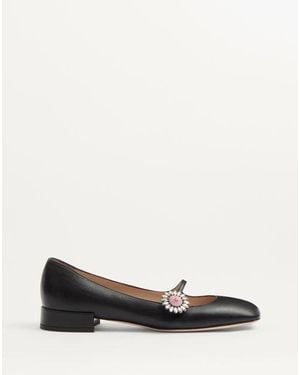 Valentino Garavani プレシューズ ジュエルボタン付き キッドスキン メリージェーン バレリーナ 20mm 女性 ブラック/クリスタル/ピンク - ホワイト