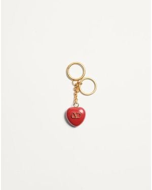 Valentino Garavani クール ロイヤル メタル X エナメル キーリング付きバッグチャーム 女性 アンティークブラス/レッド - ホワイト