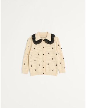 Valentino エンブロイダリー コットンカーディガン 女性 バーチ/ブラック - ナチュラル