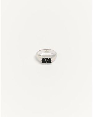 Valentino Garavani Vロゴ シグネチャー メタル X エナメル シュヴァリエ リング - ホワイト