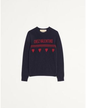 Valentino シェ ヴァレンティノ ジャカードモチーフ ウール セーター おとこ ブルー/レッド