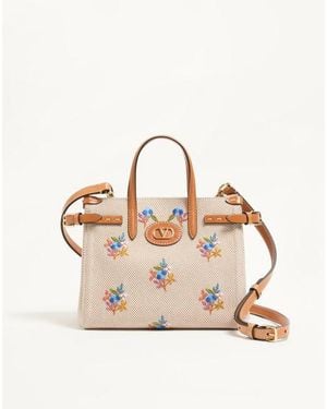Valentino Garavani ヴァレンティノ ガラヴァーニ アンティーブ エンブロイダリー スモール キャンバス トート 女性 ナチュラル
