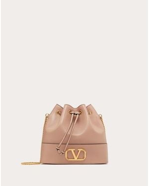 Valentino Garavani Vロゴ シグネチャー チェーン ナッパレザー ミニ バケットバッグ 女性 ベビーピンク - ナチュラル