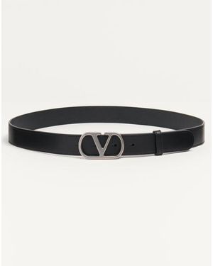 Valentino Garavani Vロゴ シグネチャー シャイニーカーフスキン ベルト 30mm おとこ ブラック