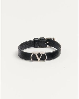 Valentino Garavani Vロゴ シグネチャー グレインカーフスキン ブレスレット おとこ ブラック