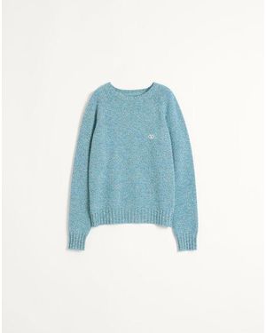 Valentino Vロゴエンブロイダリー ウール クルーネック セーター おとこ ターコイズブルー