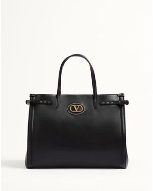 Valentino Garavani ヴァレンティノ ガラヴァーニ アンティーブ レザー ミディアム トート おとこ ブラック