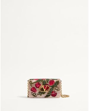 Valentino Garavani ヴァレンティノ ガラヴァーニ ヴェイン エンブロイダリー ショルダークラッチバッグ 女性 ベージュ/マルチカラー - ホワイト