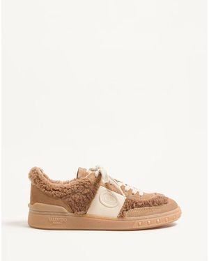 Valentino Garavani アップヴィレッジ ウール X クラストレザー スニーカー 女性 キャメル/グラッセ - ナチュラル