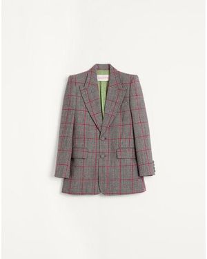 Valentino チェックパターン ウール シングルブレスト ジャケット おとこ ブラック/アイボリー/チェリーレッド - グレー