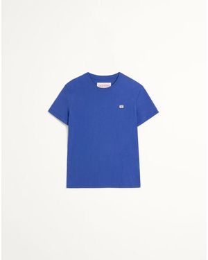 Valentino Vロゴパッチ コットン Tシャツ おとこ ブルー 3xl