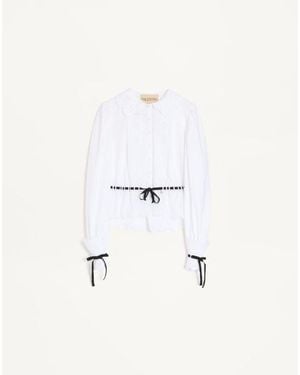Valentino エンブロイダリー コットンポプリン シャツ 女性 ホワイト/ブラック - ナチュラル