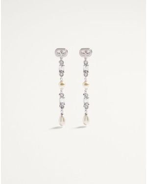Valentino Garavani オヴァレット メタル X パール X スワロフスキー®クリスタル ピアス 女性 Rhodium - ナチュラル