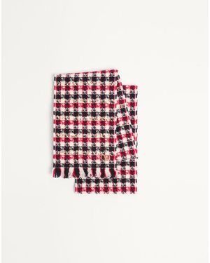 Valentino Garavani Vロゴ シグネチャー ウール X カシミア X ルレックス スカーフ 女性 ネイビー/レッド - ホワイト