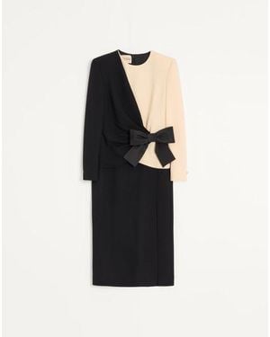 Valentino ウールクレープ ミディドレス 女性 ブラック/バーチ