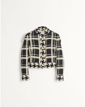 Valentino マクロチェック ツイード ピーコート 女性 ブラック/アイボリー - ホワイト