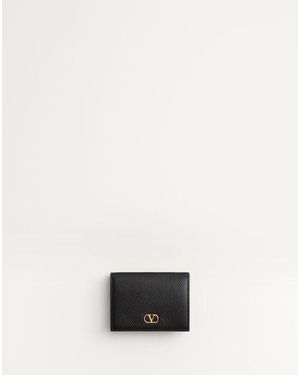 Valentino Garavani Vロゴ シグネチャー グレインカーフスキン ウォレット 女性 ブラック - ナチュラル