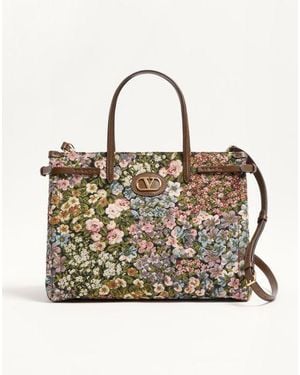 Valentino Garavani ヴァレンティノ ガラヴァーニ アンティーブ アプレリヴェール ジャカードファブリック ミディアム トート 女性 マルチカラー/タバコ - メタリック