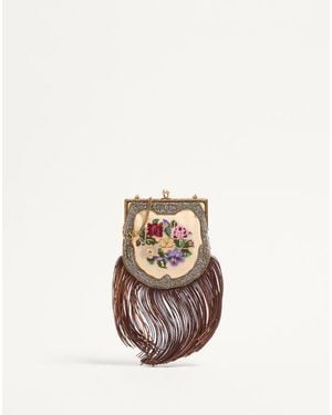 Valentino Garavani ヴァレンティノ ガラヴァーニ ネルコート フェアリーテイルズ エンブロイダリー & フリンジ スモール クラッチ 女性 ナチュラル/マルチカラー/ブラウン - ホワイト