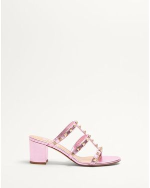 Valentino Garavani ロックスタッズ ラミネートナッパ スライドサンダル 60mm 女性 ジアシント - ピンク